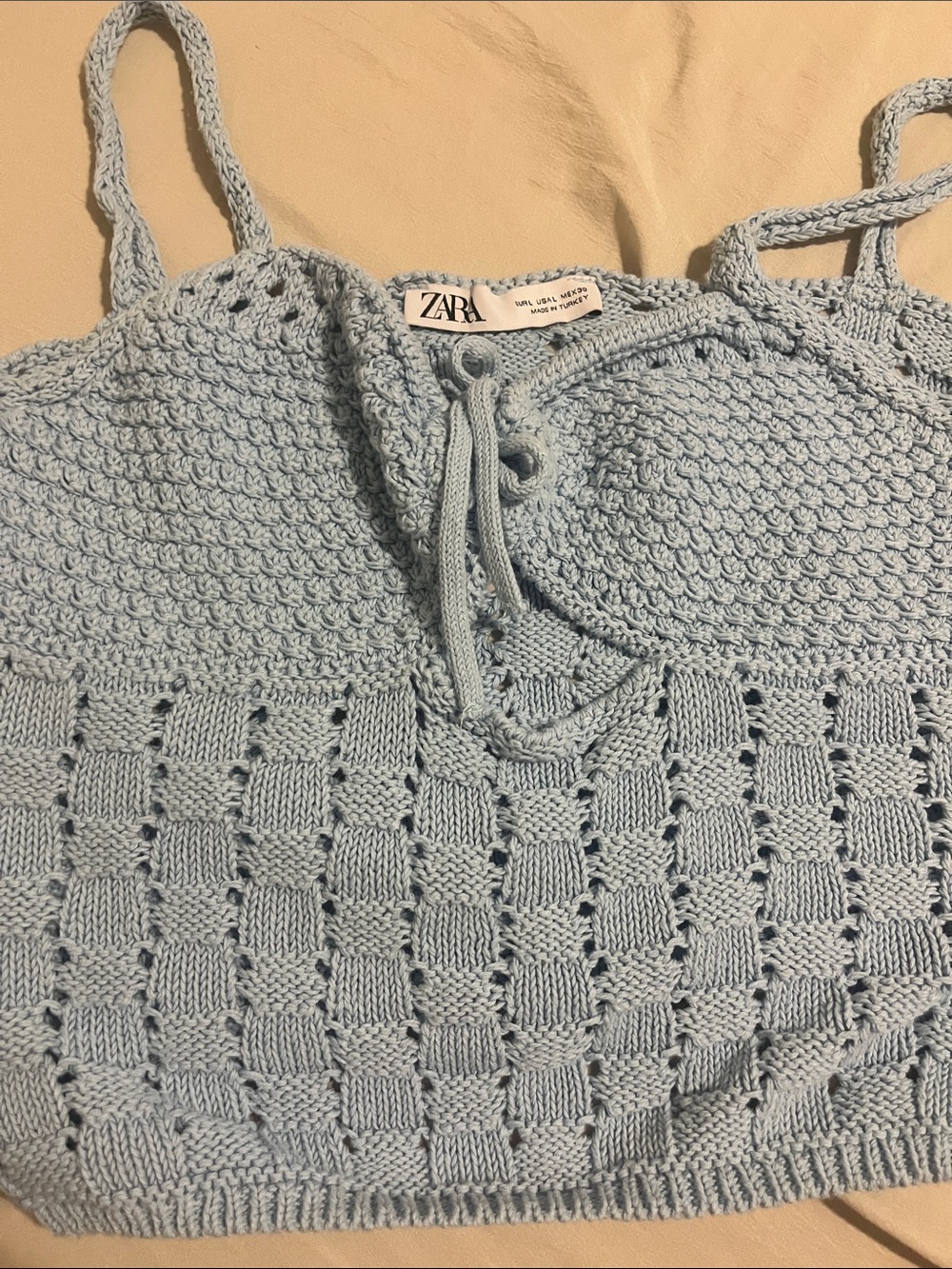 Zara Pale Blue Crocheted Knit Camisole